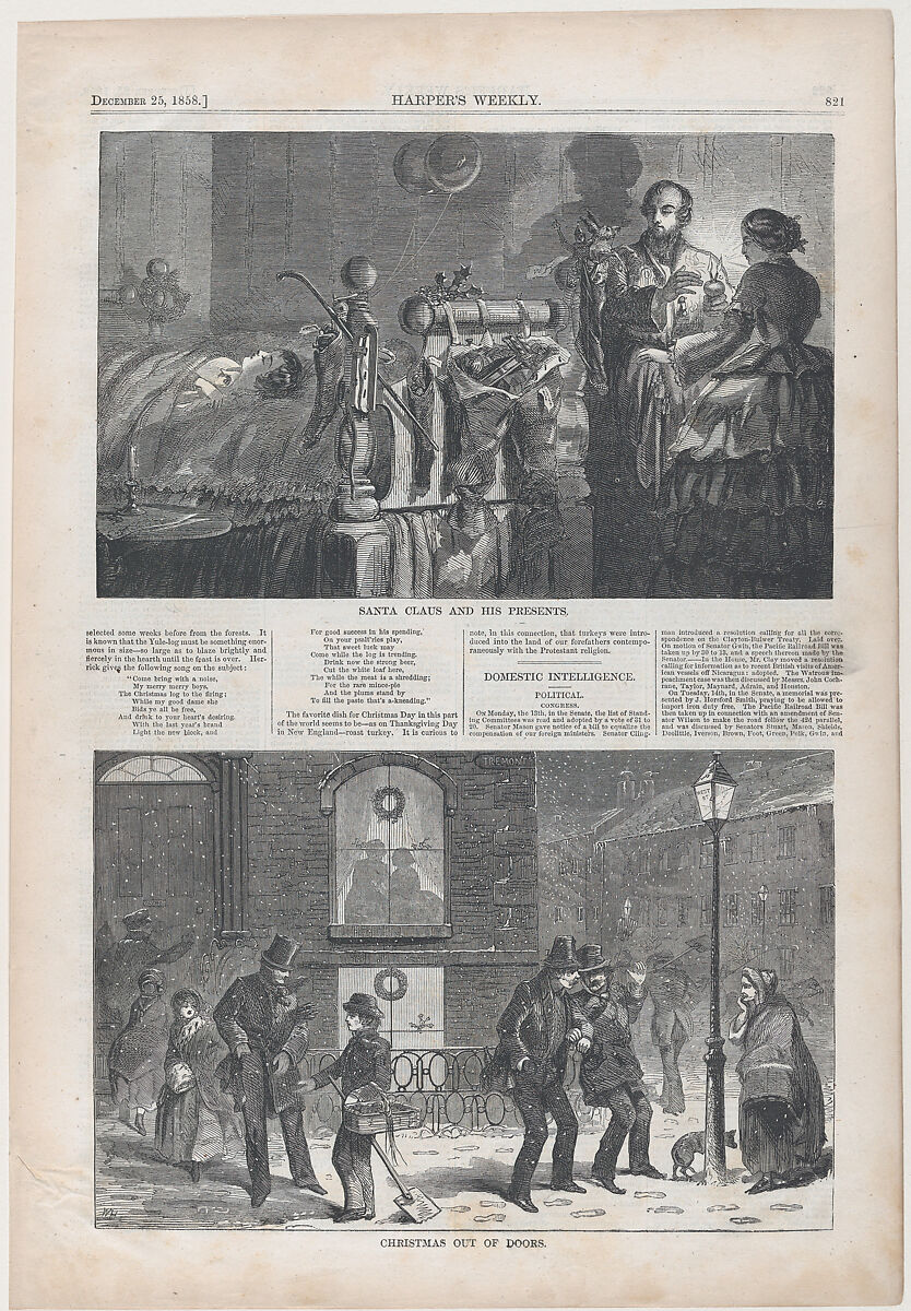 Santa Claus and His Presents (from "Harper's Weekly," Vol. II), After Winslow Homer (American, Boston, Massachusetts 1836–1910 Prouts Neck, Maine), Wood engraving 