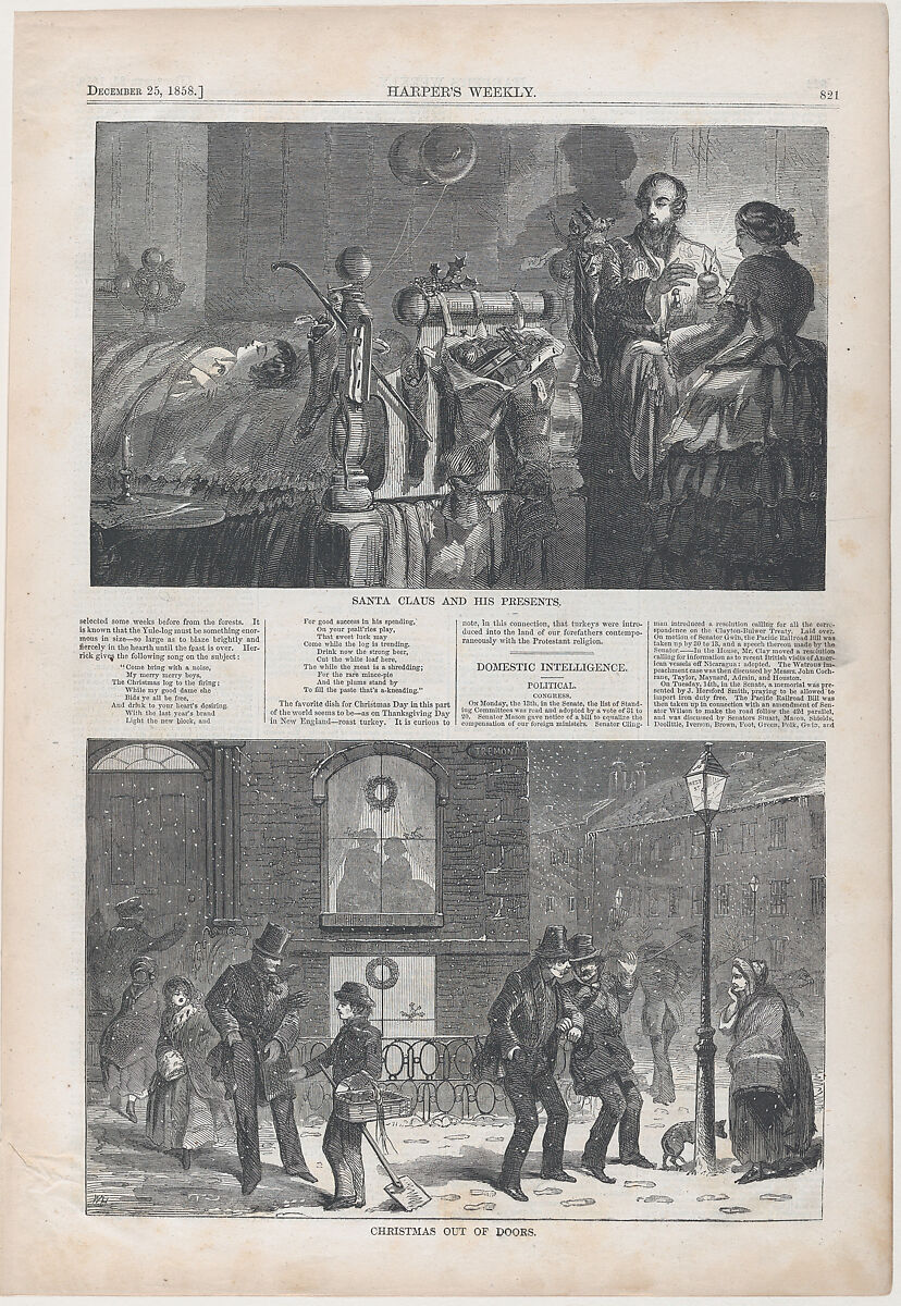 Christmas Out of Doors (from "Harper's Weekly," Vol. II), After Winslow Homer (American, Boston, Massachusetts 1836–1910 Prouts Neck, Maine), Wood engraving 