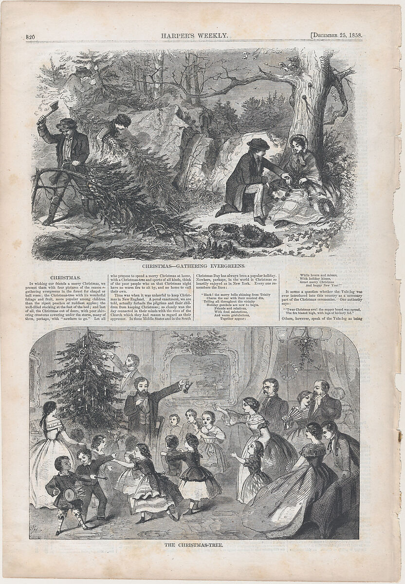 Christmas – Gathering Evergreens (from "Harper's Weekly," Vol. II), After Winslow Homer (American, Boston, Massachusetts 1836–1910 Prouts Neck, Maine), Wood engraving 