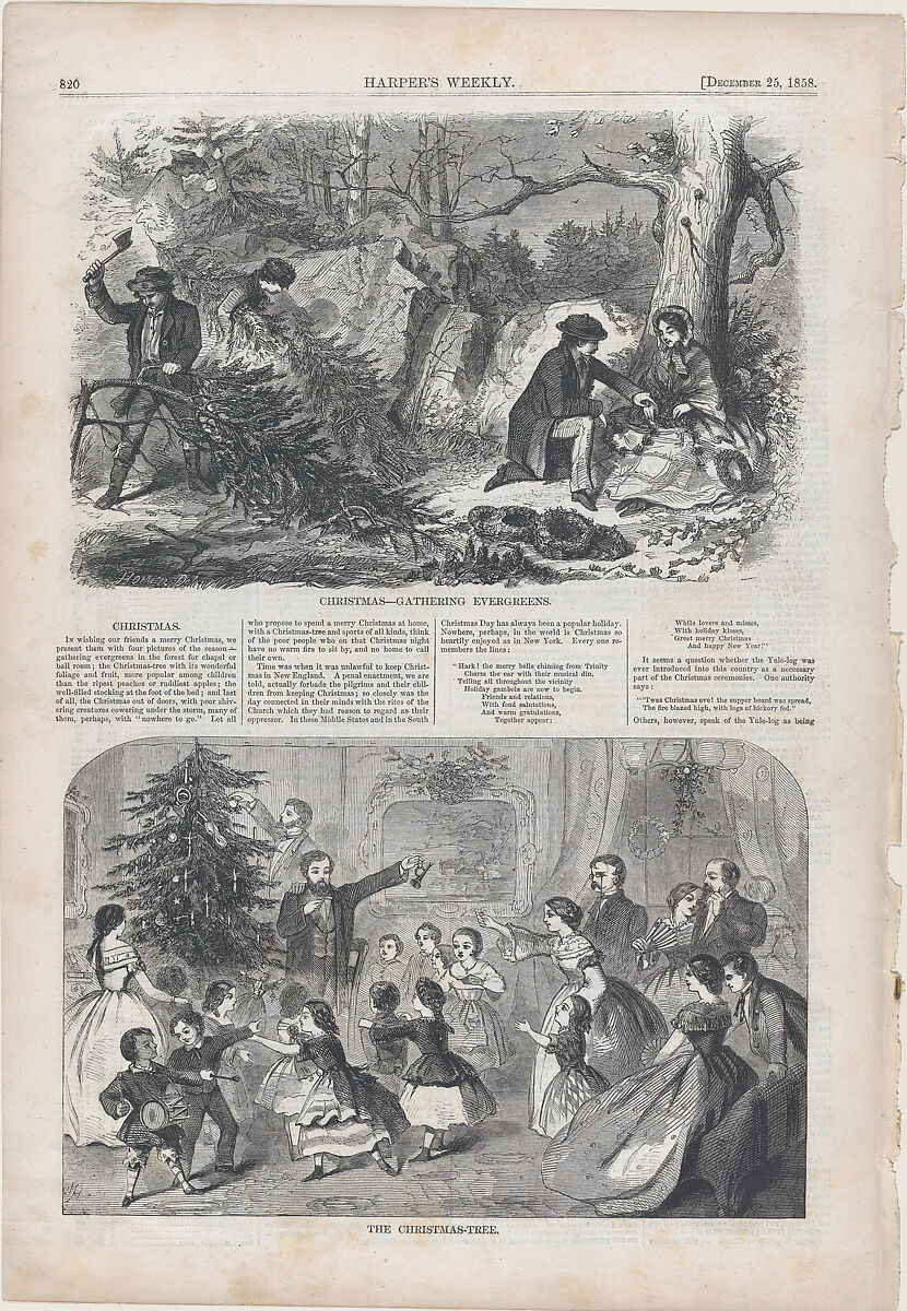 The Christmas Tree (from "Harper's Weekly," Vol. II), After Winslow Homer (American, Boston, Massachusetts 1836–1910 Prouts Neck, Maine), Wood engraving 