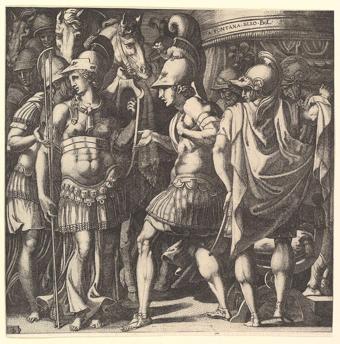 Alexander welcoming Thalestris and the Amazons, Master FG (Italian, active mid-16th century), Engraving 