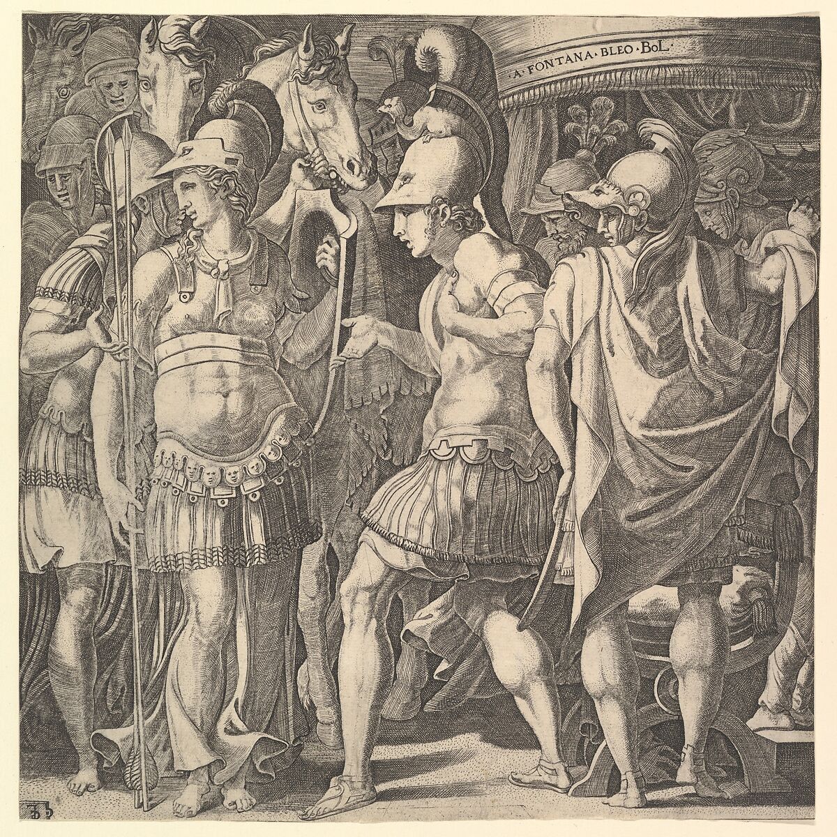 Alexander welcoming Thalestris and the Amazons, Master FG (Italian, active mid-16th century), Engraving 