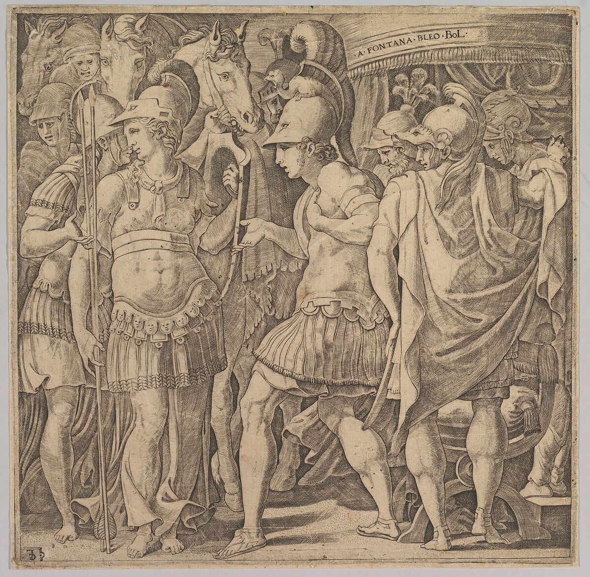 Alexander welcoming Thalestris and the Amazons, Master FG (Italian, active mid-16th century), Engraving 