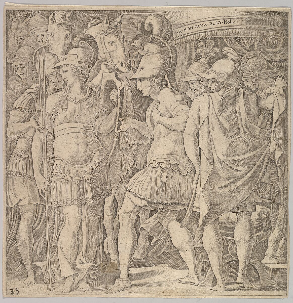 Alexander welcoming Thalestris and the Amazons, Master FG (Italian, active mid-16th century), Engraving 