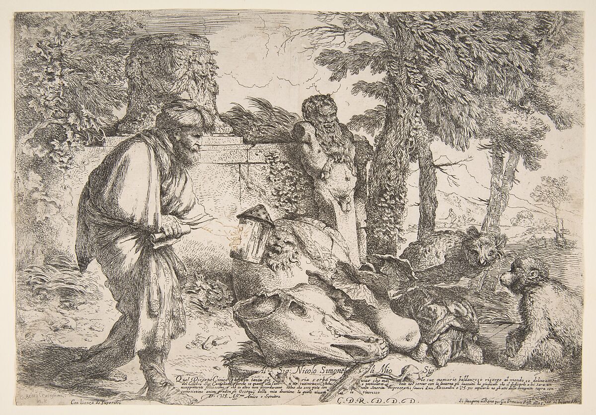 Diogenes searching for a honest man, Giovanni Benedetto Castiglione (Il Grechetto) (Italian, Genoa 1609–1664 Mantua), Etching 