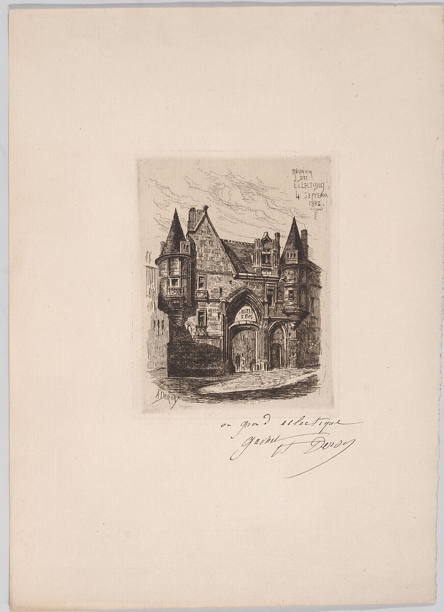 Hôtel Sens, Auguste Victor Deroy (French, died 1906), Etching on laid paper 