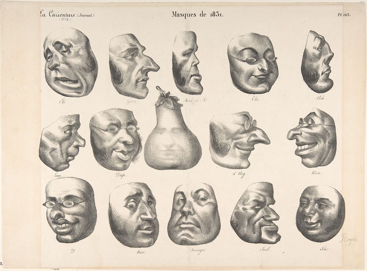 Masks of 1831, published in La Caricature, Honoré Daumier (French, Marseilles 1808–1879 Valmondois), Lithograph 