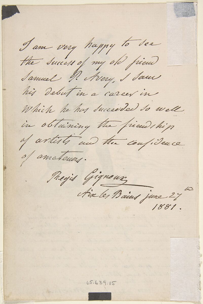 Letter to Samuel P. Avery with a drawing of a military figure, Ernest Meissonier (French, Lyons 1815–1891 Paris), Pen and ink with washed in gray, black and brown, with gouache