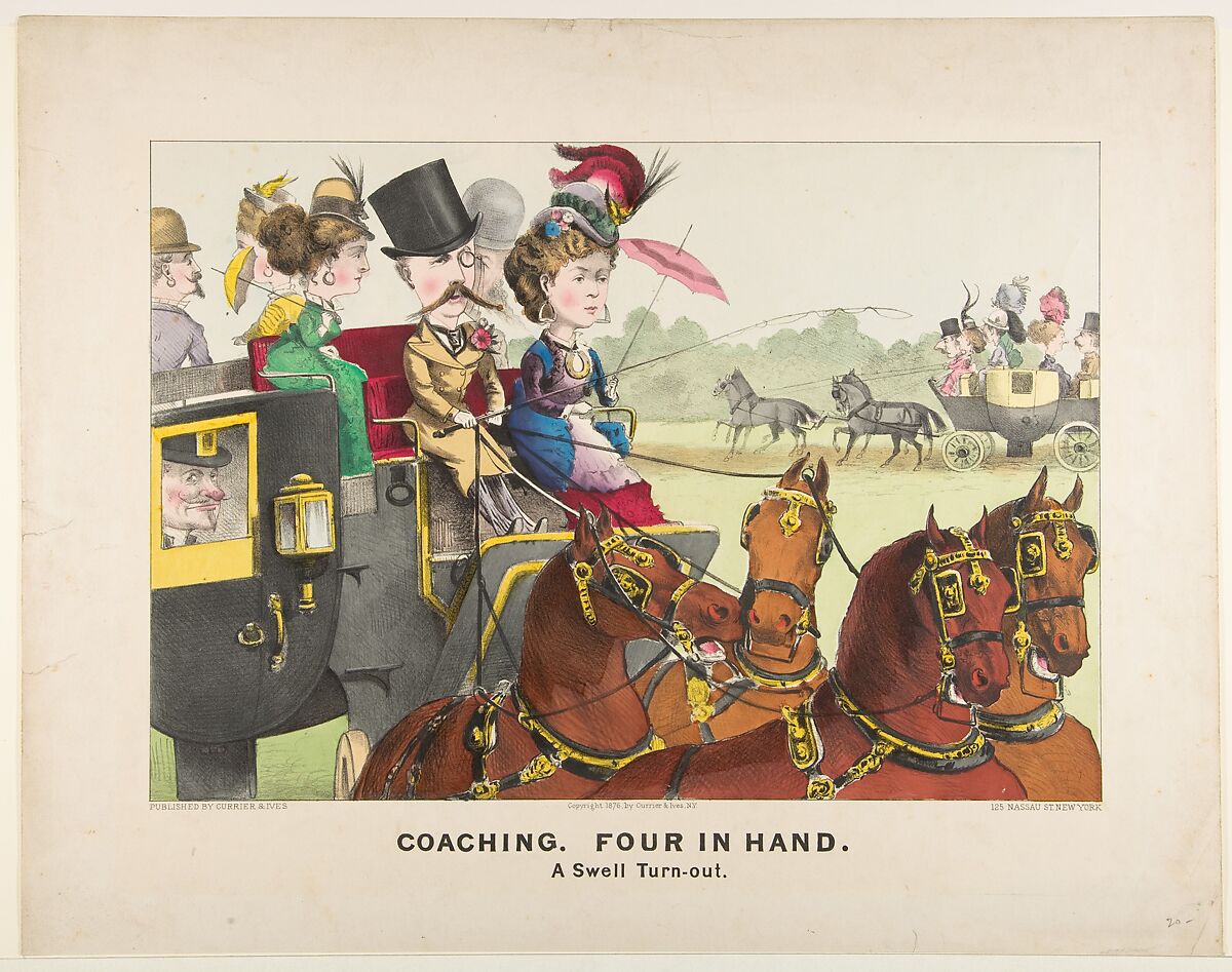 Coaching – Four in Hand – A Swell Turn-out, Lithographed and published by Currier &amp; Ives (American, active New York, 1857–1907), Hand-colored lithograph 