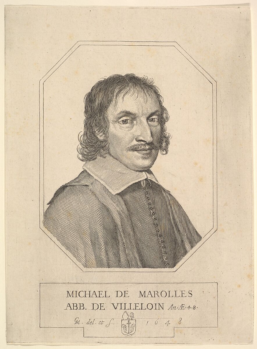 Portrait of Michel de Marolles, Claude Mellan (French, Abbeville 1598–1688 Paris), Engraving; first state (?) of three (BN) 
