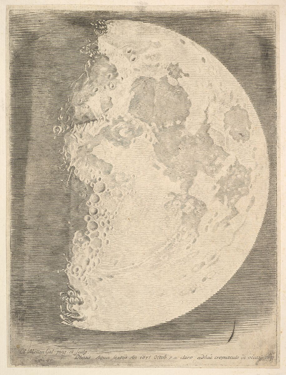 The Moon in its First Quarter, Claude Mellan (French, Abbeville 1598–1688 Paris), Engraving; first state of two (BN) 