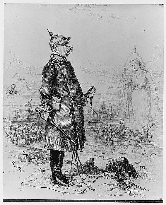 Bismarck and Liberty, Thomas Nast (American (born Germany), Landau 1840–1902 Guayaquil), Pen and ink