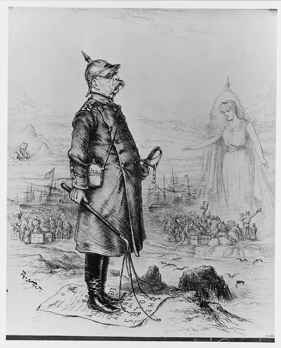 Bismarck and Liberty, Thomas Nast (American (born Germany), Landau 1840–1902 Guayaquil), Pen and ink 