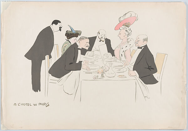 A L'Hotel de Paris (two ladies, one with pink hat), from Monte Carlo, 2nd Serie, Georges Goursat [Sem] (French, Perigueux 1863–1934 Paris), Color lithograph 