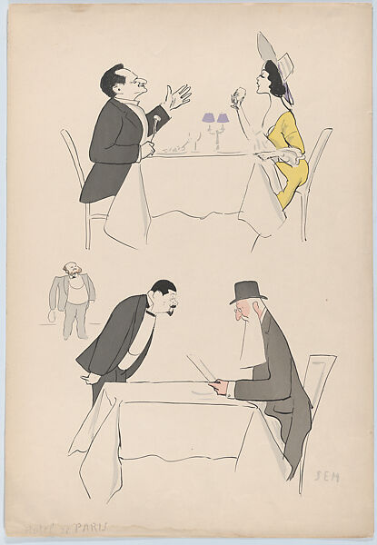 Hotel de Paris (two tables, one with either D. du Theatré or Cavalieri), from Monte Carlo, 2nd Serie, Georges Goursat [Sem] (French, Perigueux 1863–1934 Paris), Color lithograph 