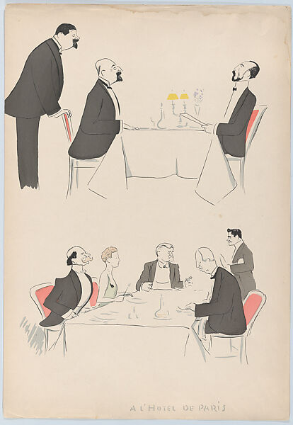 A L'Hotel de Paris (two tables, one with Grand Duke Nicholas, the other with Princess Hohelohe), from Monte Carlo, 2nd Serie, Georges Goursat [Sem] (French, Perigueux 1863–1934 Paris), Color lithograph 