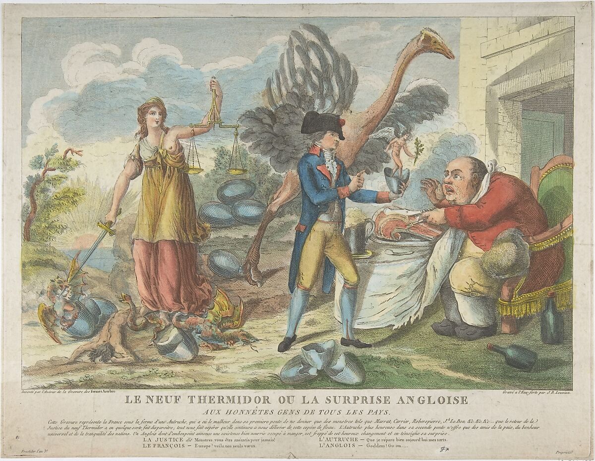 The Ninth of Thermidor, or the English Surprise, to Honest People of All Countries (Le Neuf Thermidor ou la surprise angloise, aux honnêtes gens to tous le pays), Jean-Baptiste Louvion (French, 1740–1804), Hand-colored etching 