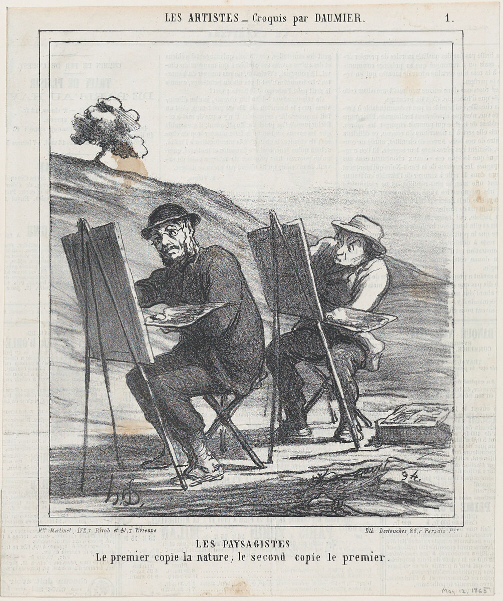 The landscape painters, the first copies nature, the second copies the first, from 'The artists,' published in Le Charivari, May 12, 1865, Honoré Daumier (French, Marseilles 1808–1879 Valmondois), Lithograph on newsprint; second state of two (Delteil)