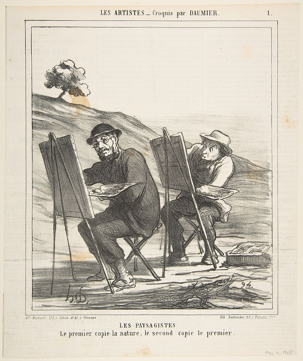 The landscape painters, the first copies nature, the second copies the first, from 'The artists,' published in Le Charivari, May 12, 1865, Honoré Daumier (French, Marseilles 1808–1879 Valmondois), Lithograph on newsprint; second state of two (Delteil) 