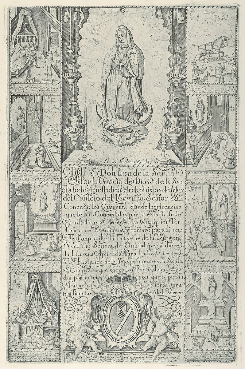 Indulgence for donation of alms towards the building of a Church to the Virgin of Guadalupe (modern facsimile impression), Samuel Stradanus (Netherlandish, Antwerp, 17th century), Facsimile or modern impression of engraved original 