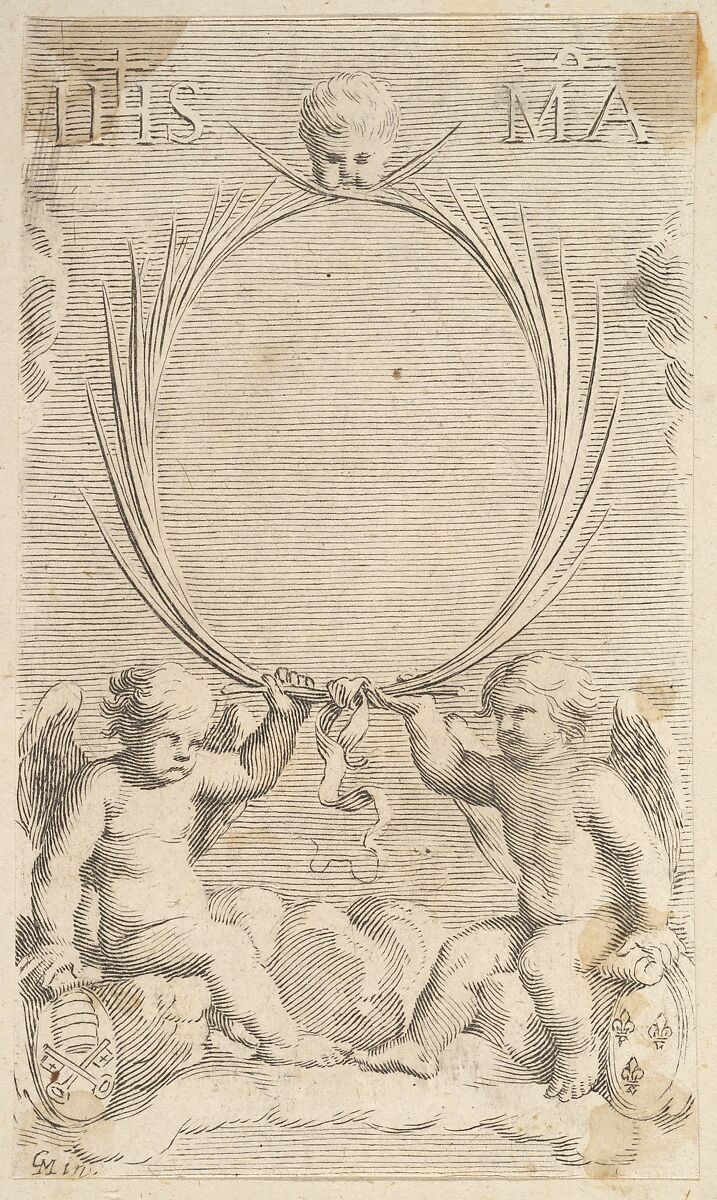 Two Angels Seated on Clouds, Claude Mellan (French, Abbeville 1598–1688 Paris), Etching; first state of two 
