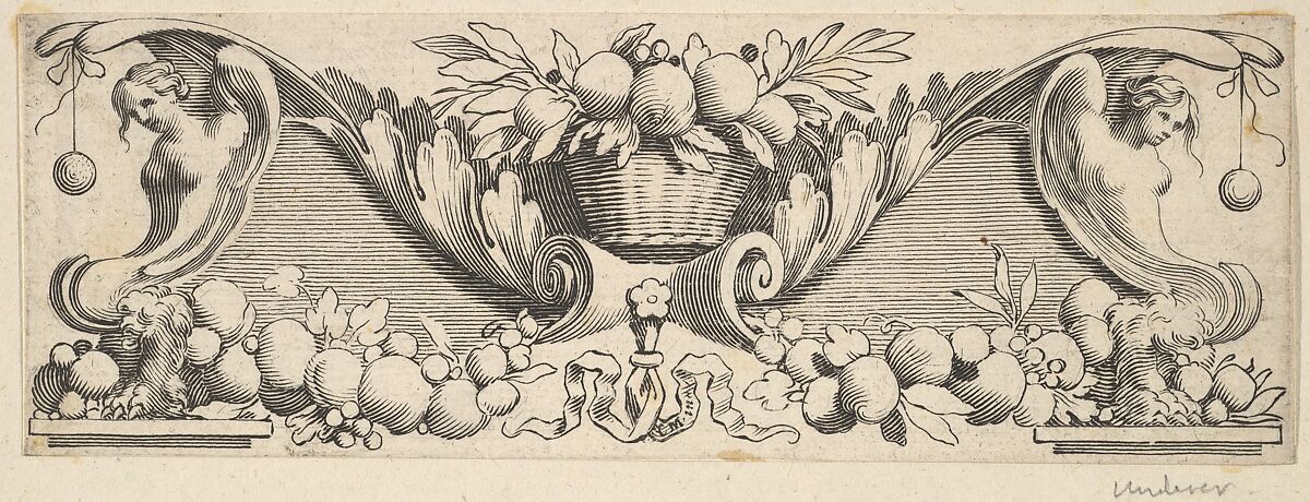 Headband: Basket of Fruit, Claude Mellan (French, Abbeville 1598–1688 Paris), Etching 