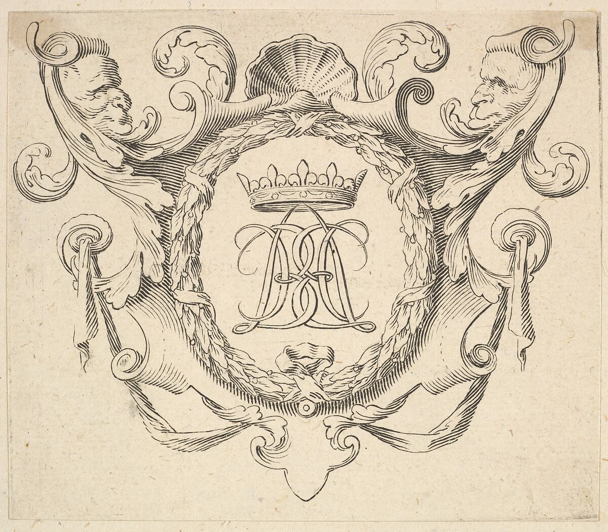 Monogram Crowned, Claude Mellan (French, Abbeville 1598–1688 Paris), Etching 