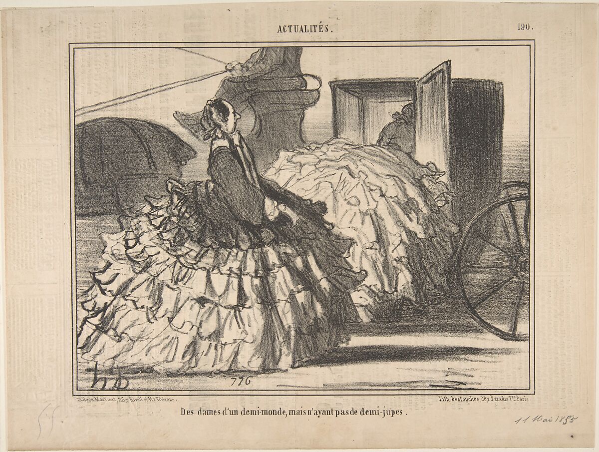 Des dames d'un demi-monde, mais n'ayant pas de demi-jupes, from Actualités, published in Le Charivari, May 11, 1855, Honoré Daumier (French, Marseilles 1808–1879 Valmondois), Lithograph; second state of two (Delteil) 