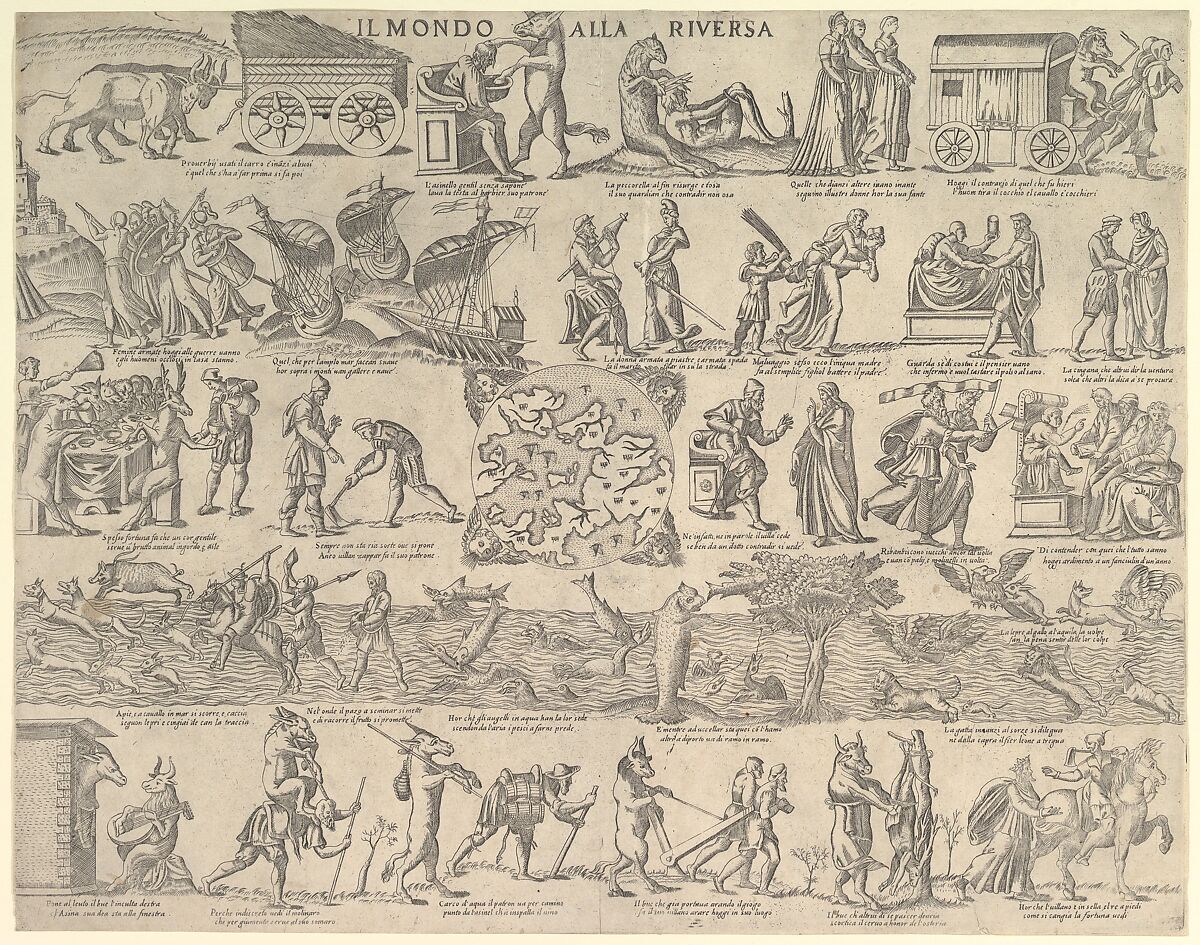 The World Turned Upside Down (Il Mondo alla Riversa), Nicolò Nelli (Italian, active Venice, ca. 1552–79), Engraving 