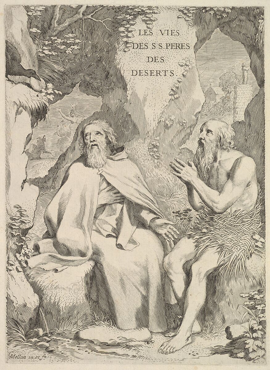 Title page: Arnaud d'Andilly, Les Vies des saints pères des déserts, Claude Mellan (French, Abbeville 1598–1688 Paris), Engraving; second state of two (BN) 