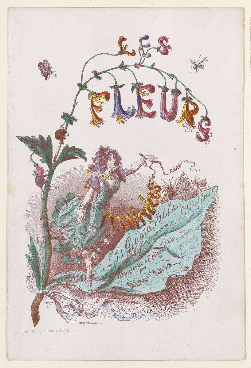 Les Fleurs Animées, Title Page, J. J. Grandville (French, Nancy 1803–1847 Vanves), Hand-colored wood engraving 