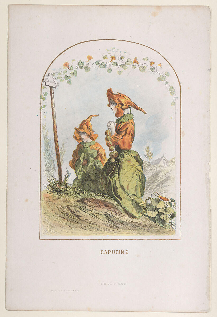 Capucine, from "Les Fleurs Animées", J. J. Grandville (French, Nancy 1803–1847 Vanves), Wood engravings and lithographs, hand-colored 