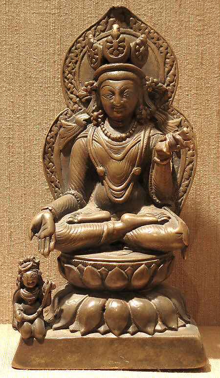 Crowned and Jeweled Buddha, Copper with silver inlay, India (Jammu and Kashmir, ancient kingdom of Kashmir) 