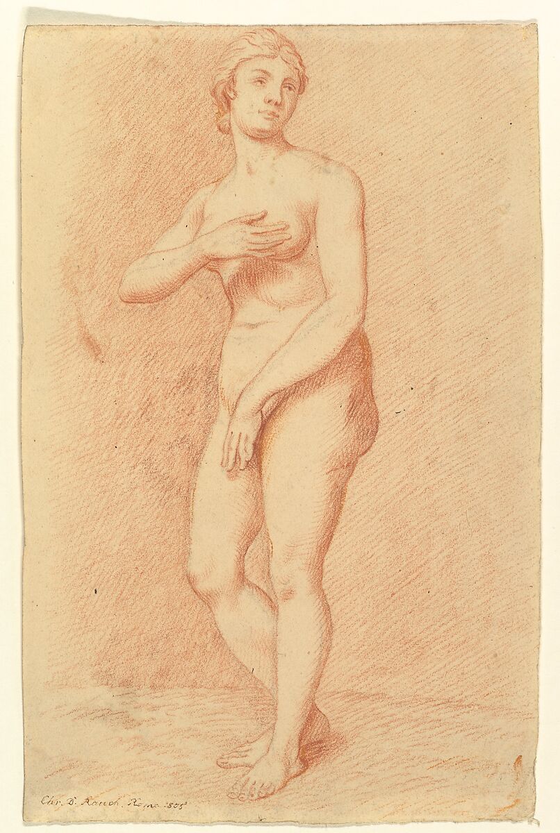 Standing Female Nude (after the Medici Venus), Christian Daniel Rauch (German, Arolsen 1777–1857 Dresden), Red chalk 