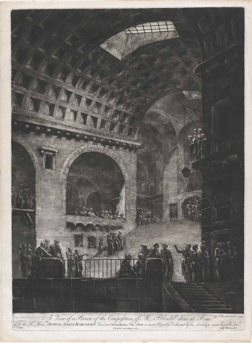 A View of a Prison of the Composition of Mr. Blondel done at Rome, Georges François Blondel (French, 1730–after 1792), Mezzotint; second state of three 