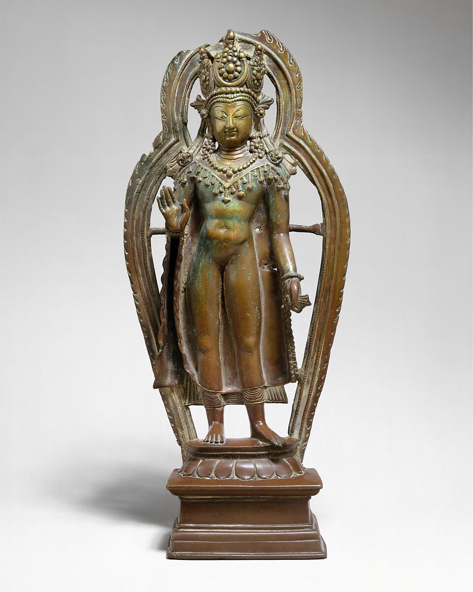 Crowned  Buddha, Brass, India, Ancient kingdom of Kashmir 