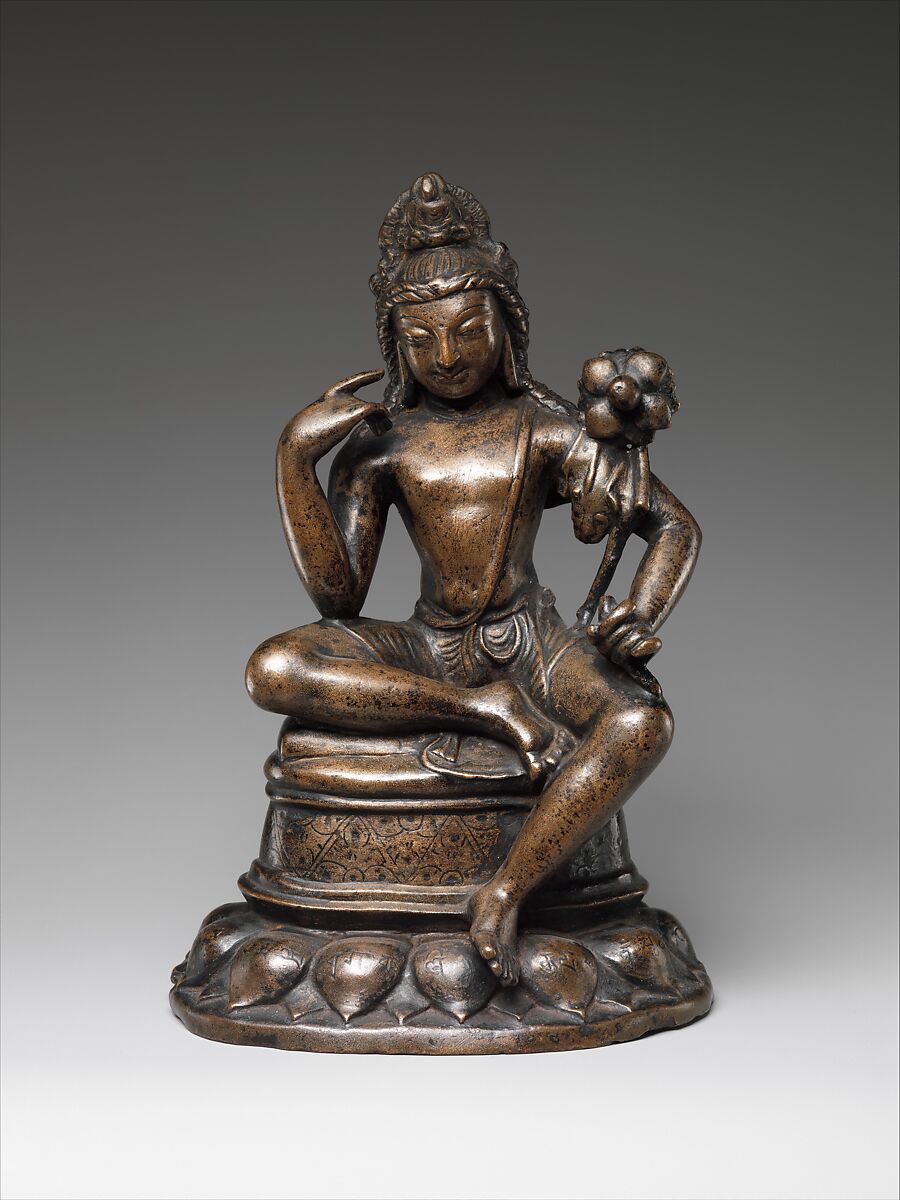 Avalokiteshvara Padmapani, Bronze inlaid with silver and copper, Pakistan (Swat Valley) 