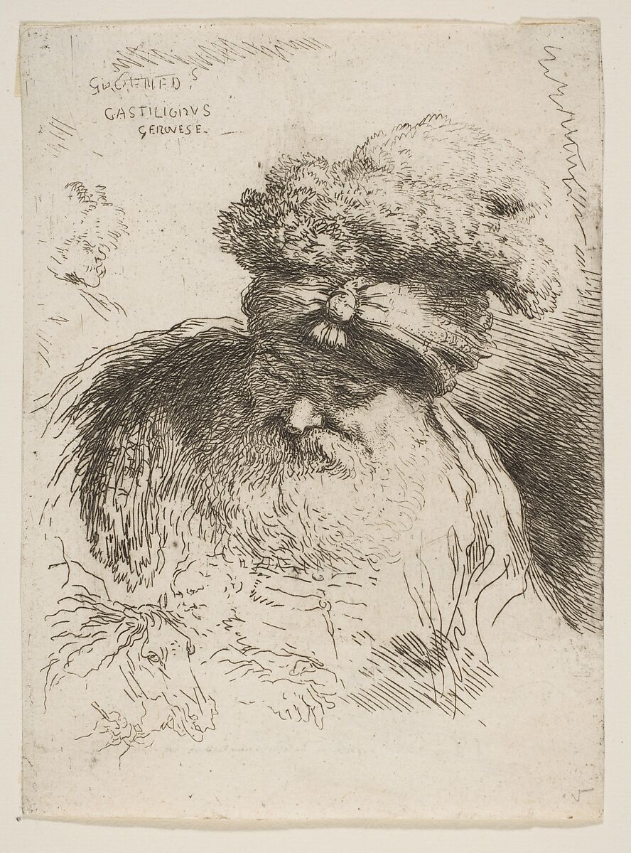 Head of an old bearded man with a turban, from "Small Heads in Oriental Headdress", Giovanni Benedetto Castiglione (Il Grechetto) (Italian, Genoa 1609–1664 Mantua), Etching 
