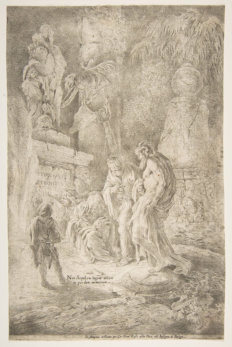 'Temporalis Aeternitas', four scholars amongst ruins, Giovanni Benedetto Castiglione (Il Grechetto) (Italian, Genoa 1609–1664 Mantua), Etching 