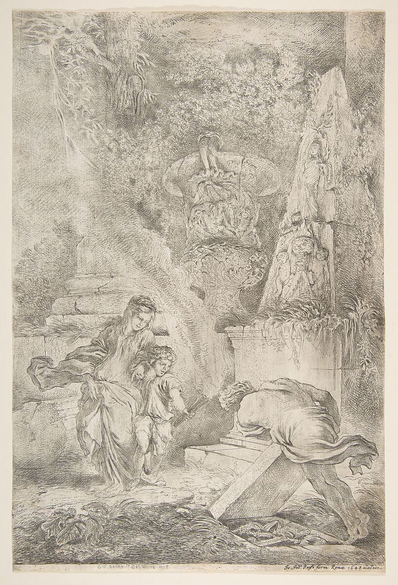 Theseus finding his father's arms, Giovanni Benedetto Castiglione (Il Grechetto) (Italian, Genoa 1609–1664 Mantua), Etching 
