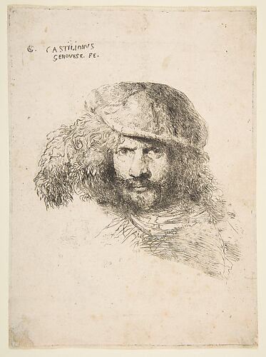 Head of a man wearing a feathered cap (possibly Bernini, possibly a self portrait), from the series of 'Large Oriental Heads'