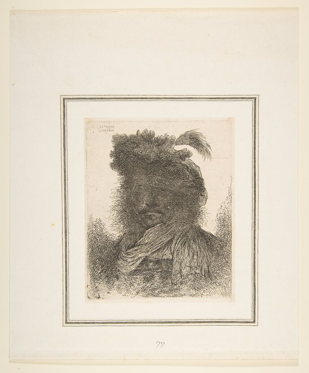 Head of a man in shadow turned slightly to the left,  from "Large Oriental Heads", Giovanni Benedetto Castiglione (Il Grechetto) (Italian, Genoa 1609–1664 Mantua), Etching