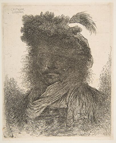 Head of a man in shadow turned slightly to the left,  from the series of 'Large Oriental Heads'