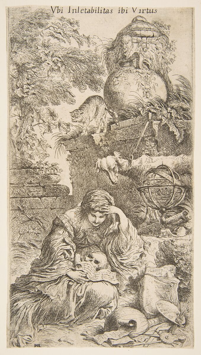 Melencholia, Giovanni Benedetto Castiglione (Il Grechetto) (Italian, Genoa 1609–1664 Mantua), Etching, state undetermined, print trimmed on all sides 