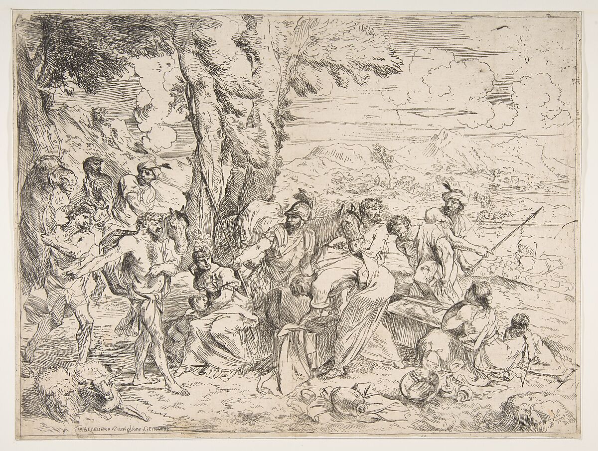 Laban searching for idols among Jacob's possessions, Giovanni Benedetto Castiglione (Il Grechetto) (Italian, Genoa 1609–1664 Mantua), Etching 