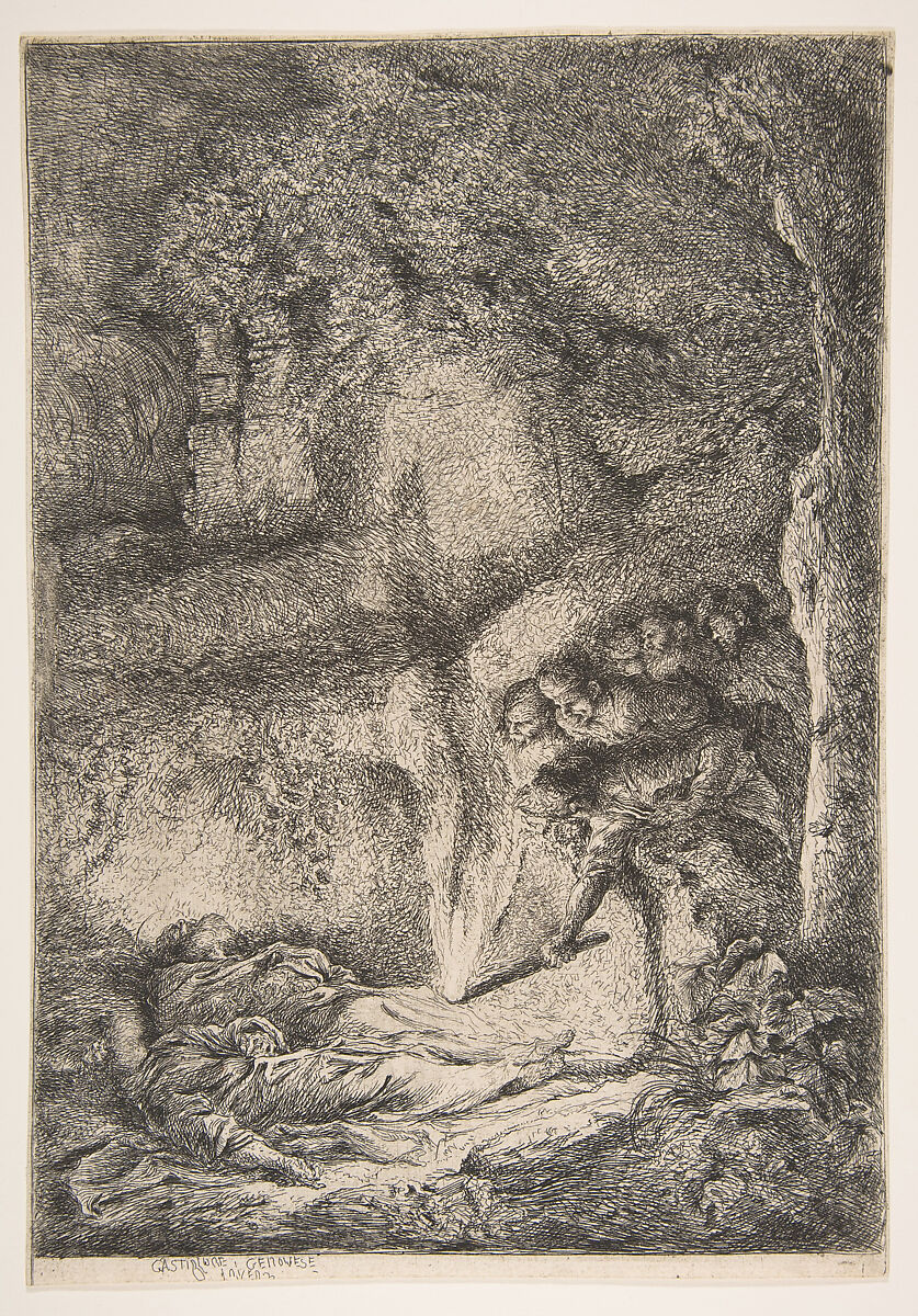 Finding of the bodies of Saints Peter and Paul, Giovanni Benedetto Castiglione (Il Grechetto) (Italian, Genoa 1609–1664 Mantua), Etching 