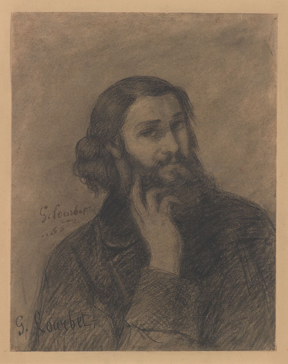 Self-Portrait, Gustave Courbet (French, Ornans 1819–1877 La Tour-de-Peilz), Conté crayon 