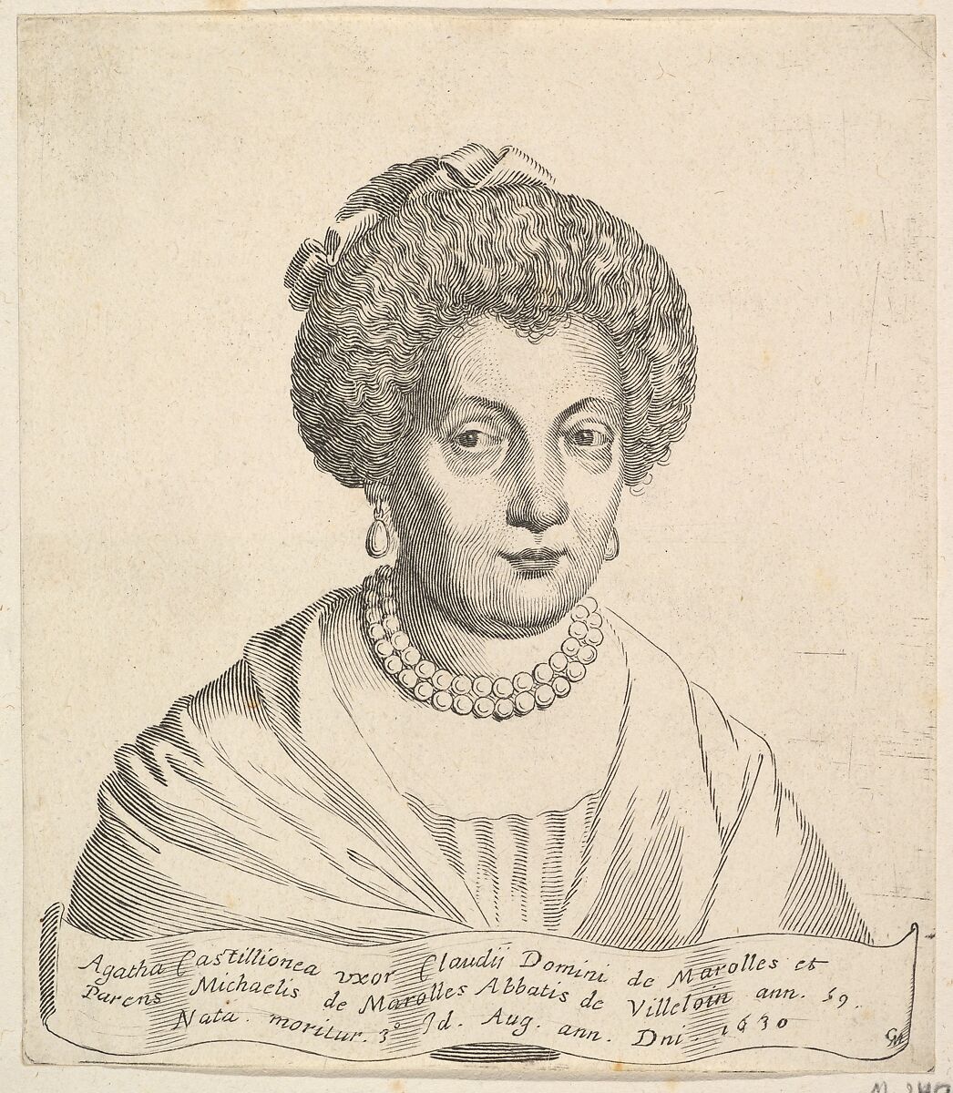 Portrait of Agathe de Châtillon, Claude Mellan (French, Abbeville 1598–1688 Paris), Engraving; first state 