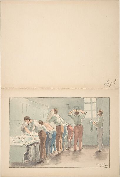 Soldiers Washing, Louise-Amelie Landré (French, born 1852), Watercolor, pen and ink 