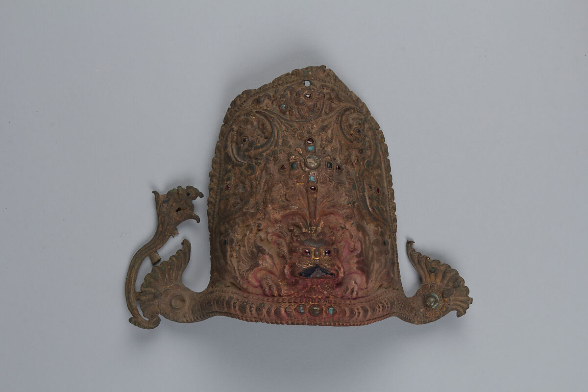 Indra's Crown, Copper alloy with traces of gilding, inlaid with glass, Nepal 